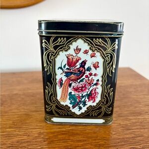 Vintage Black Tin with Floral Bird Design